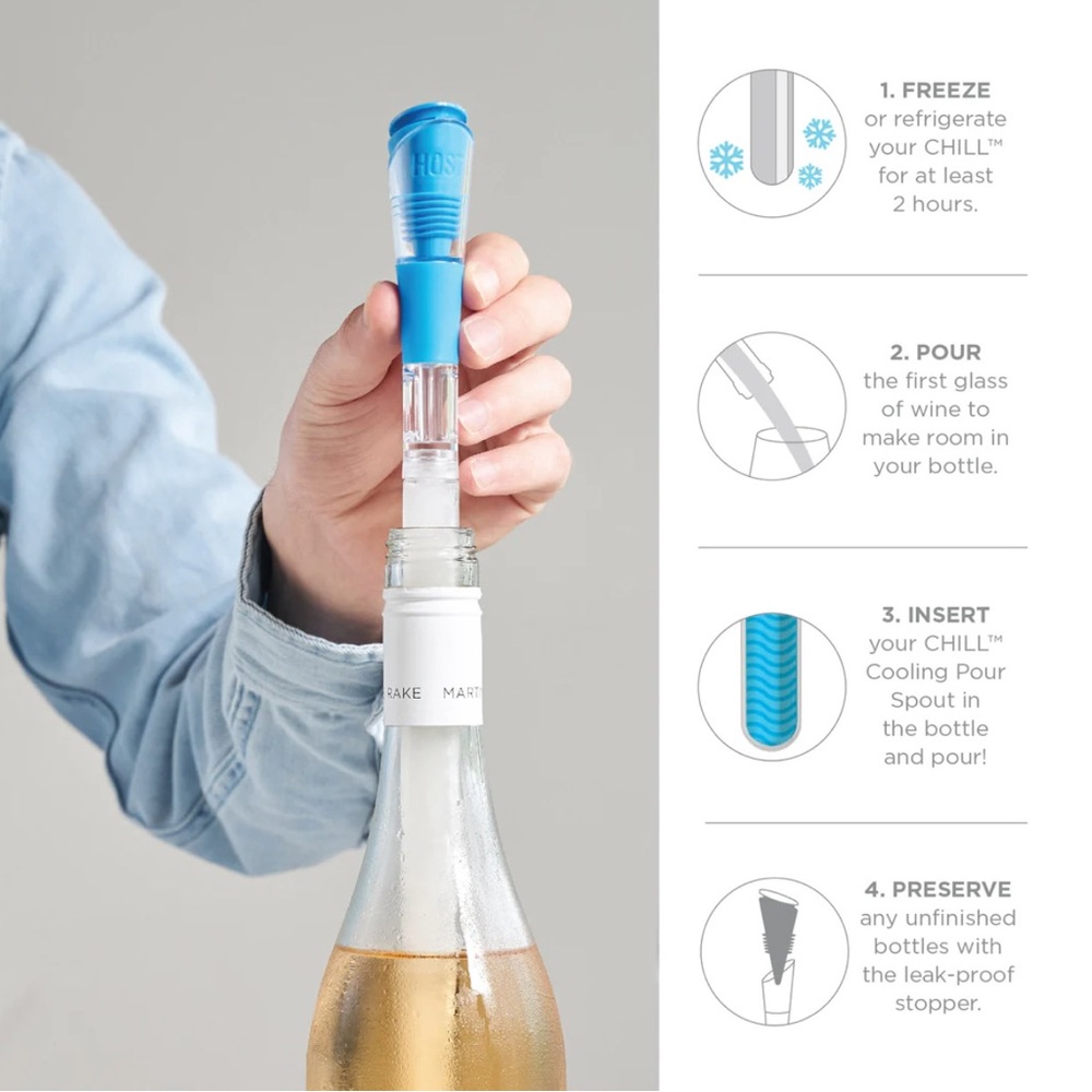 HOST chill cooling pour spout-blue-NIB-pink & green also available